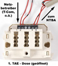 Anschlussdetail f�r die 1. TAE-Dose bei verwendetem J-YY Kabel - Klicken f�r eine detaillierte Ansicht!