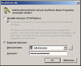 Windows XP: Ausf�hren als