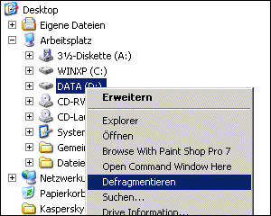 Laufwerke �ber das Kontextmen� defragmentieren