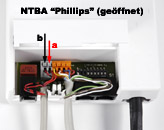 Anschlussdetail f�r den ge�ffneten NTBA bei verwendetem J-YY Kabel - Klicken f�r eine detailliertere Ansicht!