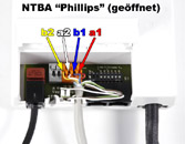 Detailansicht der Klemmleiste des Netzabschlussger�tes (NTBA) mit angeschlossenem J-Y(St)Y Verlegekabel - - Klicken f�r eine detailliertere Ansicht!